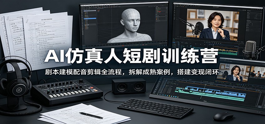 AI仿真人短剧训练营：剧本建模配音剪辑全流程，拆解成熟案例，搭建变现闭环-校睿铺