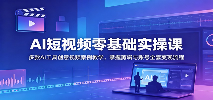 AI短视频零基础实操课：多款AI工具创意视频案例教学，掌握剪辑与账号全套变现流程-校睿铺