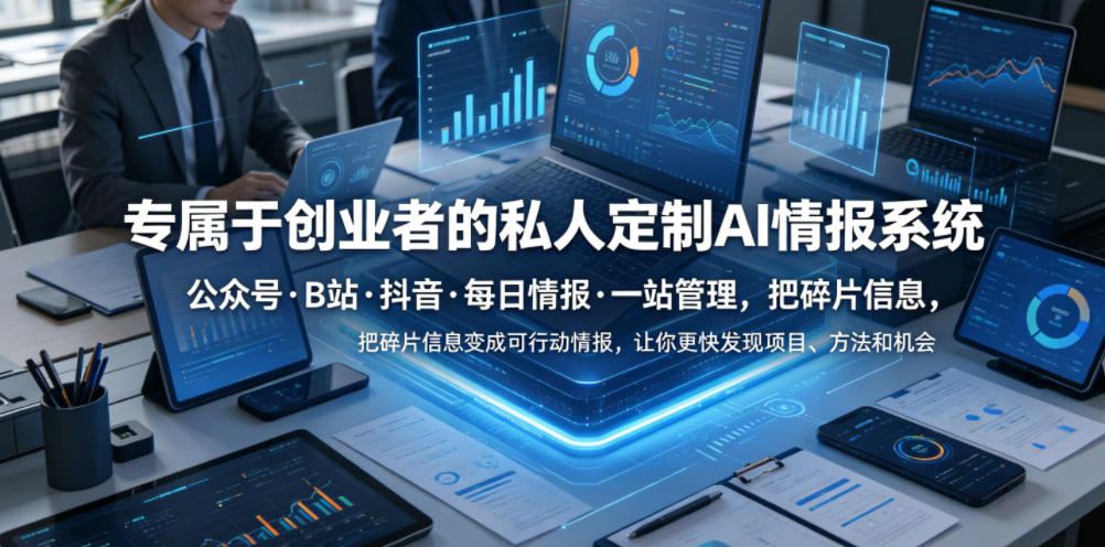 专属于创业者的私人定制AI情报系统，公众号·B站·抖音·每日情报·一站管理，把碎片信息变成可行动情报，让你更快发现项目、方法和机会-校睿铺