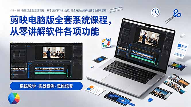 剪映电脑版全套系统课程，从零讲解软件各项功能，结合海量实战案例培养专业剪辑思维-校睿铺