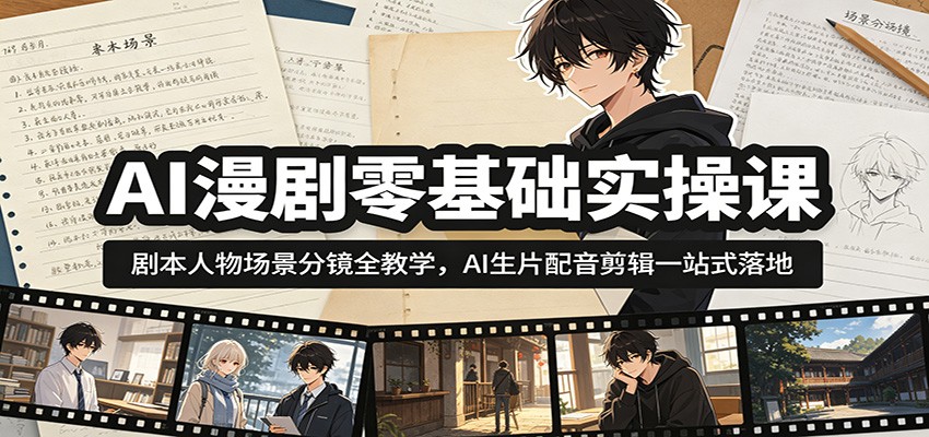 AI漫剧零基础实操课：剧本人物场景分镜全教学，AI生片配音剪辑一站式落地-校睿铺