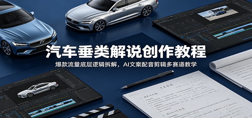 汽车垂类解说创作教程：爆款流量底层逻辑拆解，AI文案配音剪辑多赛道教学-校睿铺