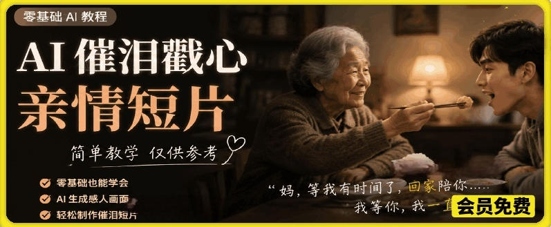 AI催泪戳心亲情短片，零基础AI教程，简单教学仅供参考-校睿铺
