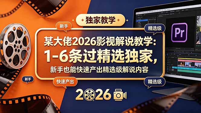 某大佬2026影视解说教学：1-6条过精选独家，新手也能快速产出精选级解说内容-校睿铺
