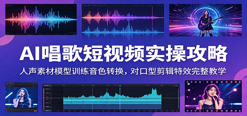 AI唱歌短视频实操攻略：人声素材模型训练音色转换，对口型剪辑特效完整教学-校睿铺
