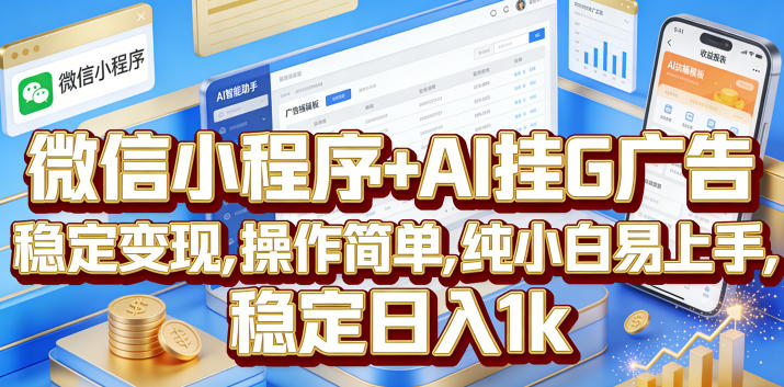 微信小程序+AI挂G广告，稳定变现，操作简单，纯小白易上手，稳定日入1k【揭秘】-校睿铺