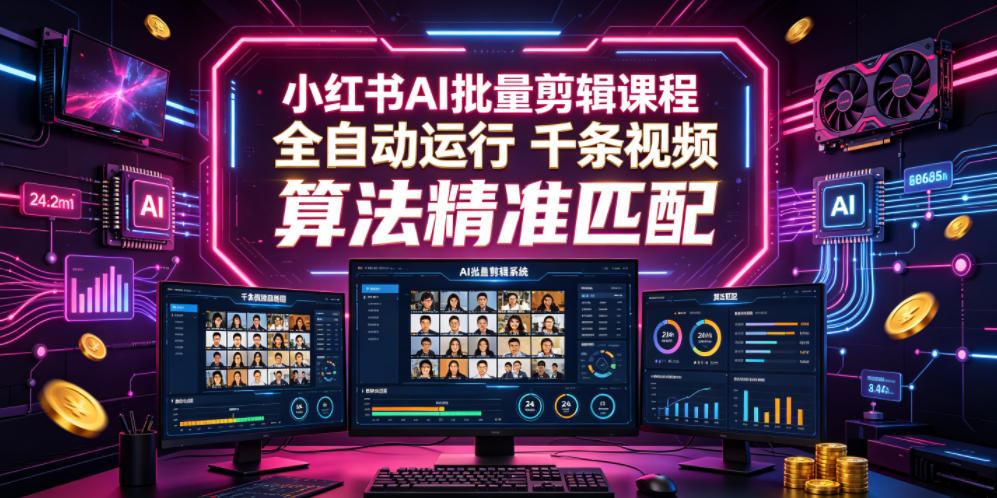 小红书AI批量剪辑课程，24小时全自动运行，解放双手专注运营，千条视频批量处理，小红书算法精准匹配-校睿铺