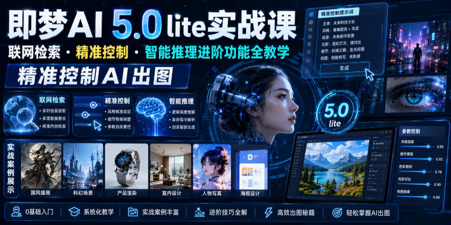 即梦AI 5.0 lite实战课，联网检索・精准控制・智能推理进阶功能全教学，精准控制AI出图-校睿铺