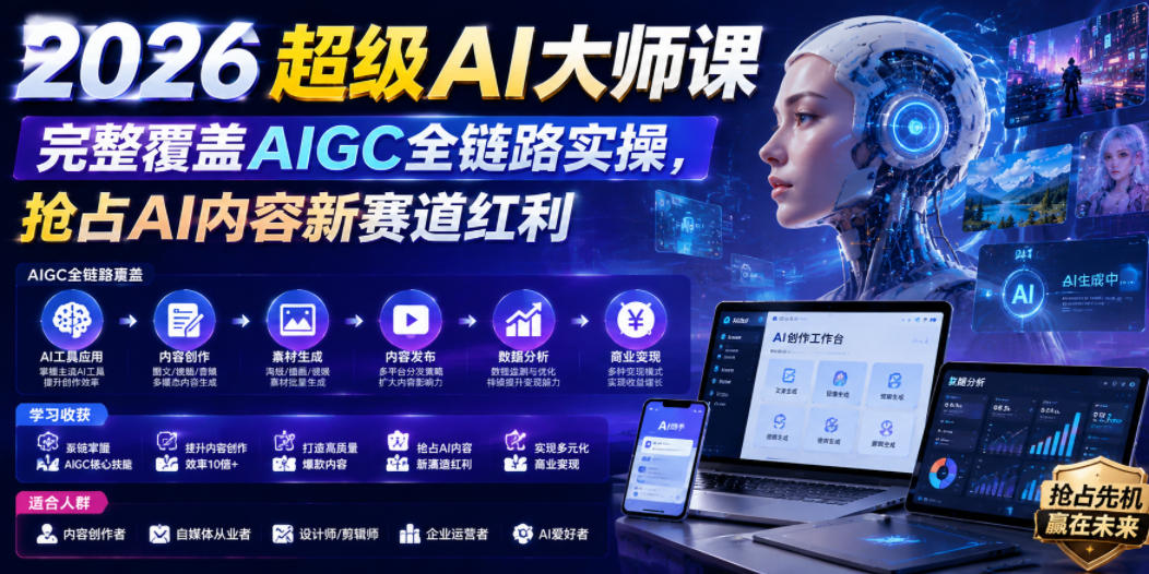 2026超级AI大师课，完整覆盖AIGC全链路实操，抢占AI内容新赛道红利-校睿铺