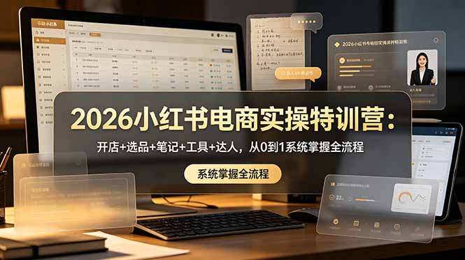2026小红书电商实操特训营：开店+选品+笔记+工具+达人，从0到1系统掌握全流程-校睿铺