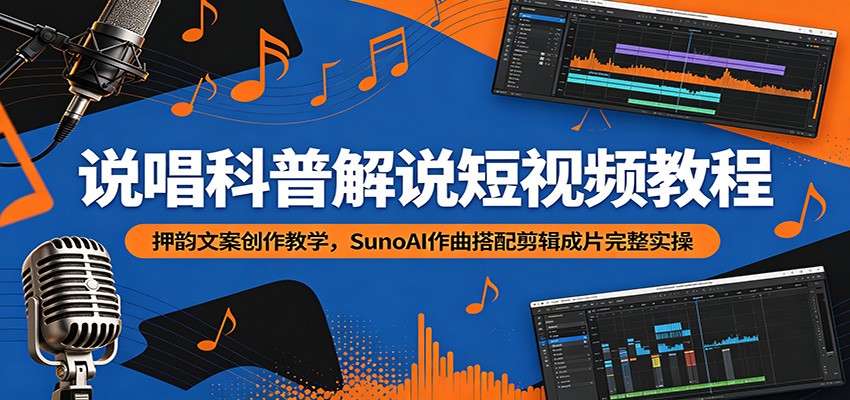 说唱科普解说短视频教程：押韵文案创作教学，SunoAI作曲搭配剪辑成片完整实操-校睿铺