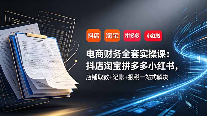 电商财务全套实操课：抖店淘宝拼多多小红书，店铺取数+记账+报税一站式解决-校睿铺