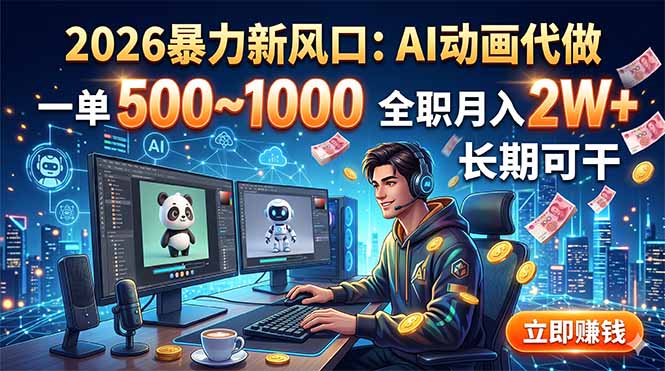 2026暴力新风口：AI动画代做，一单500~1000，全职月入2W+，长期可干-校睿铺