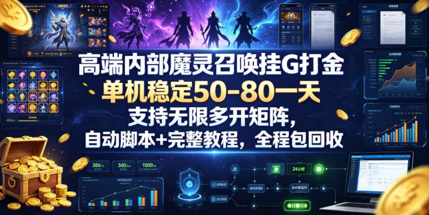 高端内部魔灵召唤挂G打金，单机稳定50-80一天，支持无限多开矩阵，自动脚本+完整教程，全程包回收【揭秘】-校睿铺