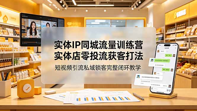 实体IP同城流量训练营：实体店零投流获客打法，短视频引流私域锁客完整闭环教学-校睿铺