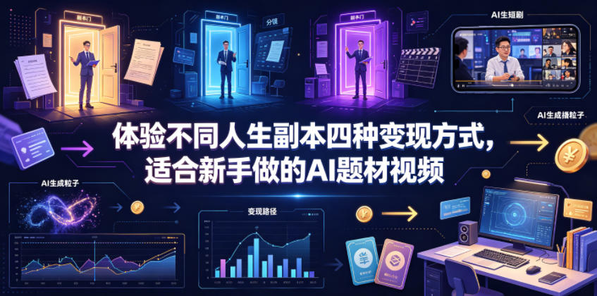 体验不同人生副本四种变现方式，适合新手做的AI题材视频-校睿铺