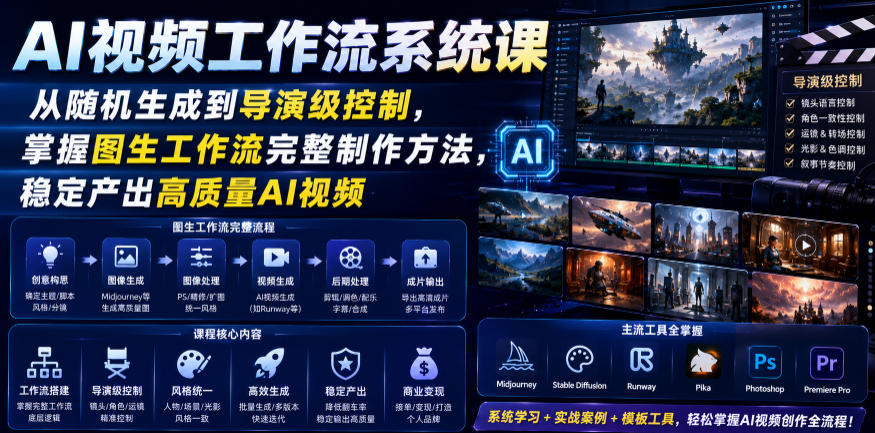AI视频工作流系统课，从随机生成到导演级控制，掌握图生工作流完整制作方法，稳定产出高质量AI视频-校睿铺