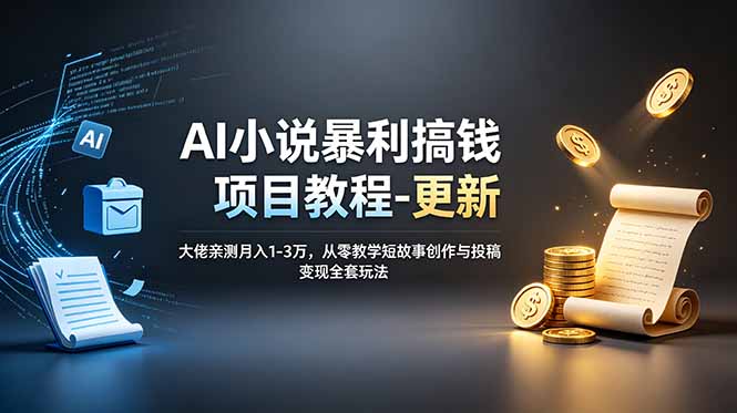 AI小说暴利搞钱项目教程-更新，大佬亲测月入1-3万，从零教学短故事创作与投稿变现全套玩法-校睿铺