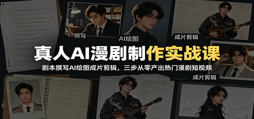 真人AI漫剧制作实战课：剧本撰写AI绘图成片剪辑，三步从零产出热门漫剧短视频-校睿铺