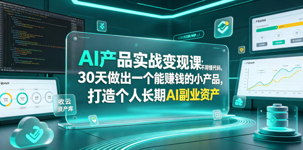 AI产品实战变现课，不用懂代码，30天做出一个能賺钱的小产品，打造个人长期AI副业资产-校睿铺