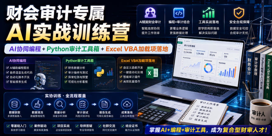 财会审计专属AI实战训练营｜AI协同编程+Python审计工具箱+Excel VBA加载项落地-校睿铺