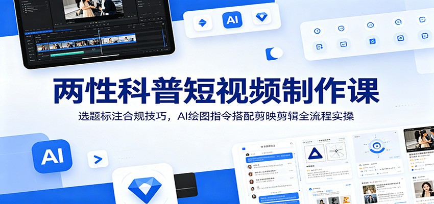 两性科普短视频制作课：选题标注合规技巧，AI绘图指令搭配剪映剪辑全流程实操-校睿铺