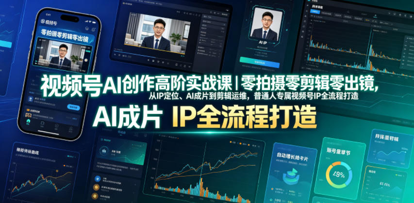 视频号AI创作高阶实战课｜零拍摄零剪辑零出镜，从IP定位、AI成片到剪辑运维，普通人专属视频号IP全流程打造-校睿铺