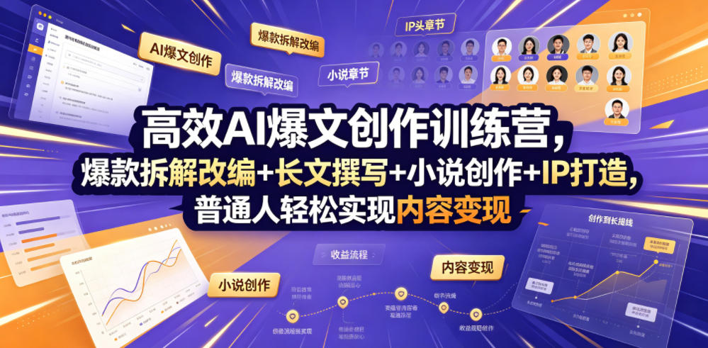 高效AI爆文创作训练营，爆款拆解改编+长文撰写+小说创作+IP打造，普通人轻松实现内容变现-校睿铺