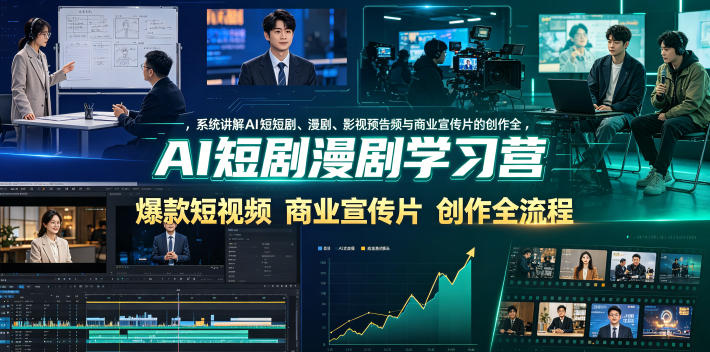 AI短剧漫剧学习营，系统讲解AI短剧、漫剧、影视预告片、爆款短视频与商业宣传片的创作全流程-校睿铺