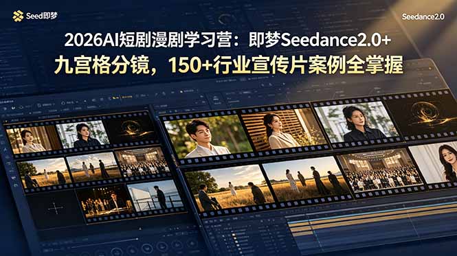 2026AI短剧漫剧学习营：即梦Seedance2.0+九宫格分镜，150+行业宣传片案例全掌握-校睿铺