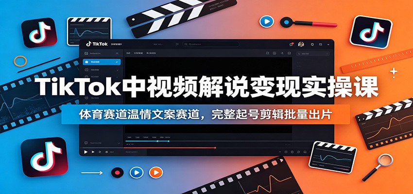 TikTok中视频解说变现实操课：体育赛道温情文案赛道，完整起号剪辑批量出片-校睿铺