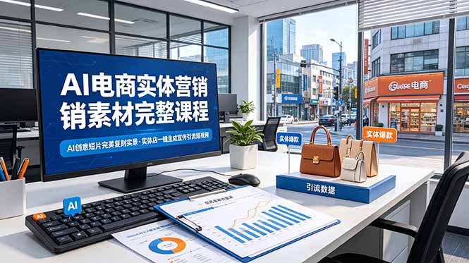 AI电商实体营销素材完整课程，AI创意短片完美复刻实景，实体店一键生成宣传引流短视频-校睿铺