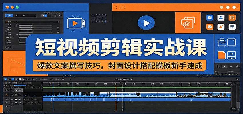 短视频剪辑实战课：爆款文案撰写技巧，封面设计搭配模板新手速成-校睿铺