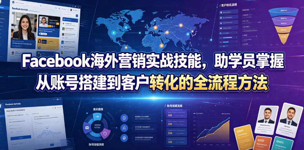 Facebook海外营销实战技能，助学员掌握从账号搭建到客户转化的全流程方法-校睿铺