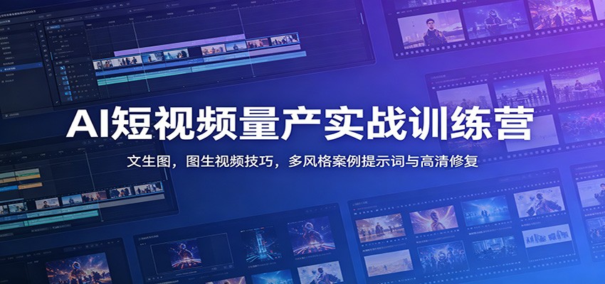 AI短视频量产实战训练营：文生图，图生视频技巧，多风格案例提示词与高清修复-校睿铺
