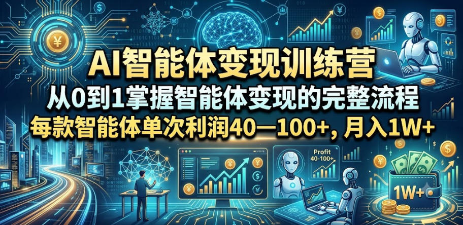 AI智能体变现训练营，从0到1掌握智能体变现的完整流程，每款智能体单次利润40—100+，月入1W+-校睿铺