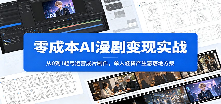 零成本AI漫剧变现实战：从0到1起号运营成片制作，单人轻资产生意落地方案-校睿铺