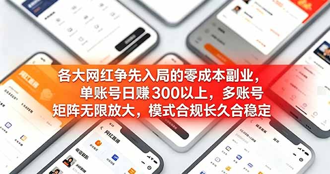 各大网红争先入局的零成本副业，单账号日赚 300 以上，多号矩阵可放大，模式合规长久稳定！-校睿铺