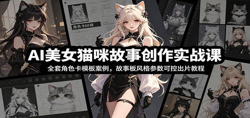 AI美女猫咪故事创作实战课：全套角色卡模板案例，故事板风格参数可控出片教程-校睿铺