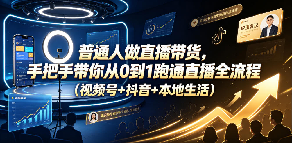 普通人做直播带货，手把手带你从0到1跑通直播全流程(视频号+抖音+本地生活)-校睿铺
