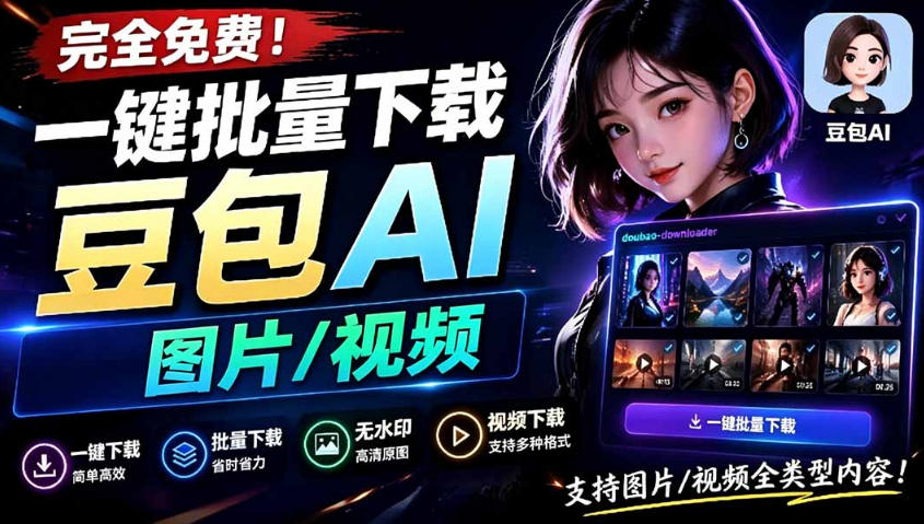 Github最新发布！一键批量下载豆包AI无水印图片/视频，简单易用，自动解析提示词-校睿铺