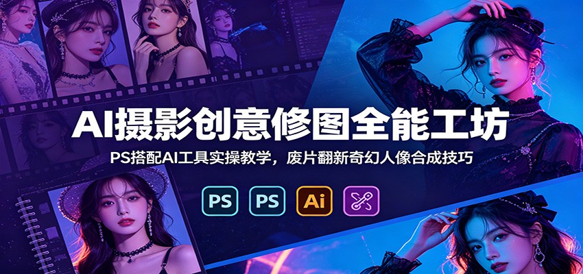 AI摄影创意修图全能工坊：PS搭配AI工具实操教学，废片翻新奇幻人像合成技巧-校睿铺