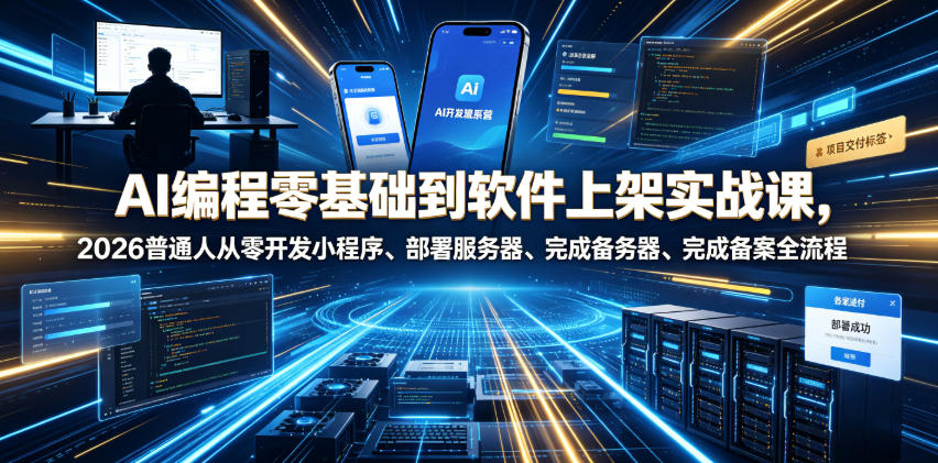 AI编程零基础到软件上架实战课，2026普通人从零开发小程序、部署服务器、完成备案全流程项目落地教程-校睿铺