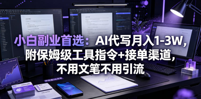 小白副业首选：AI代写月入1-3W，附保姆级工具指令+接单渠道，不用文笔不用引流【揭秘】-校睿铺