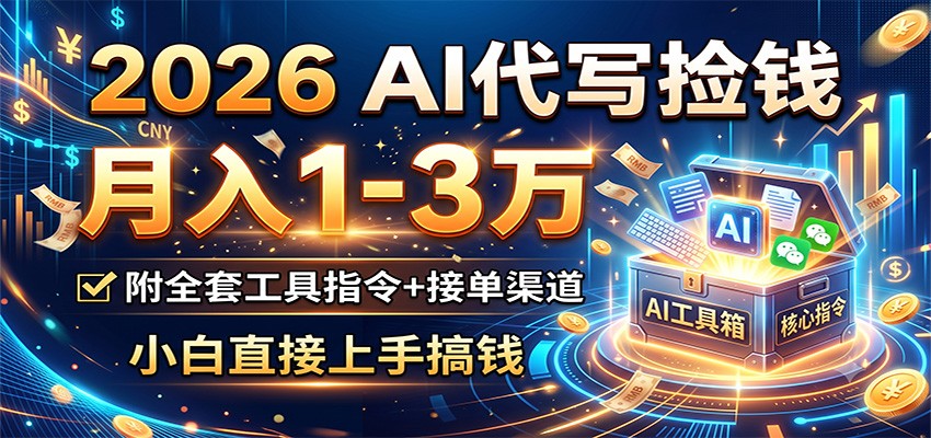 2026 AI代写捡钱，月入1-3万，附全套工具指令+接单渠道，小白直接上手搞钱-校睿铺