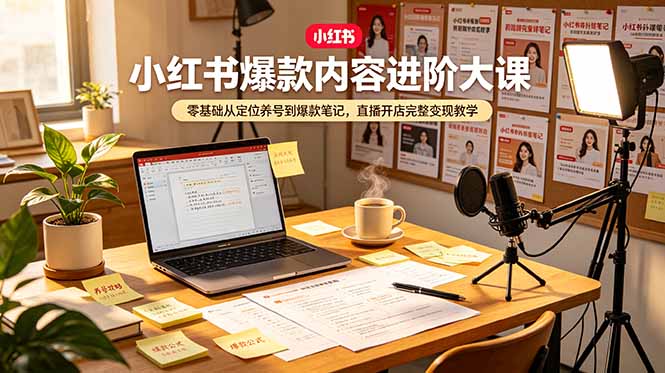 小红书爆款内容进阶大课，零基础从定位养号到爆款笔记，直播开店完整变现教学-校睿铺