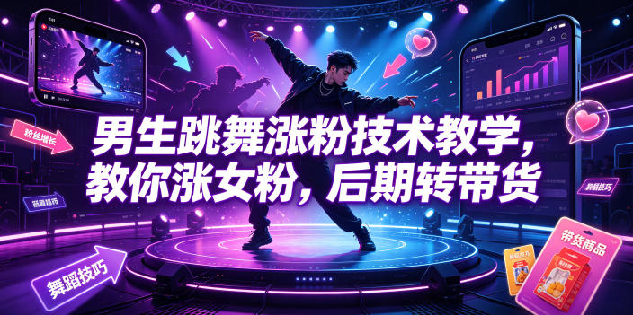 男生跳舞涨粉技术教学，教你涨女粉，后期转带货-校睿铺