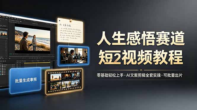 人生感悟赛道短视频教程，零基础轻松上手，AI文案剪辑全套实操可批量出片-校睿铺
