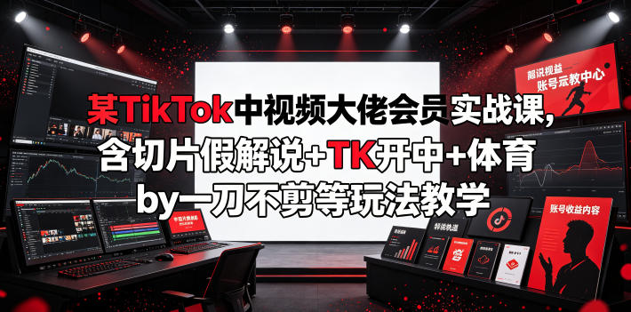 某TikTok中视频大佬会员实战课，含切片假解说+TK开中+体育by一刀不剪等玩法教学-校睿铺