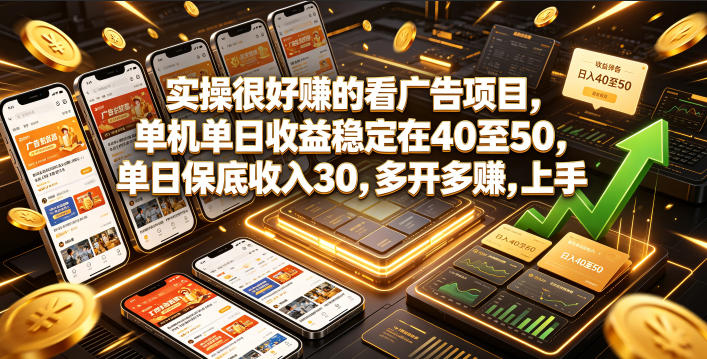 实操很好賺的看广告项目，单机单日收益稳定在40至50，单日保底收入30，多开多賺，上手就能变现【揭秘】-校睿铺